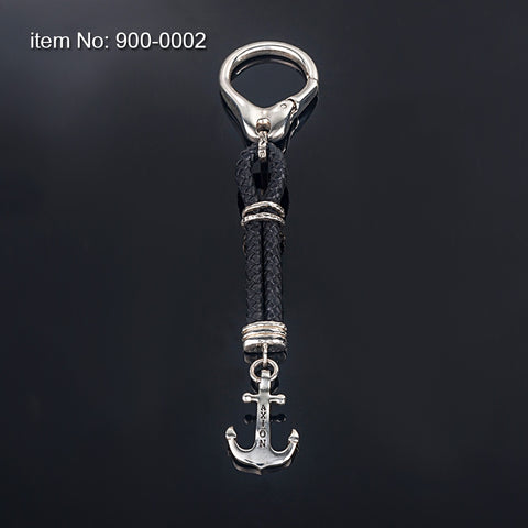 Axion Sterling Silver Anchor Keychain w/ Braided Leather