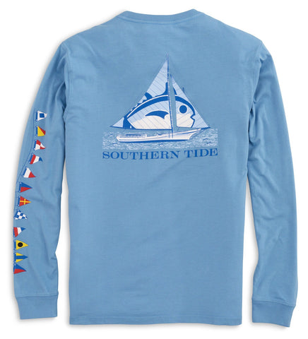 Southern Tide Men's LS Sailboat Tee/Oasis Blue