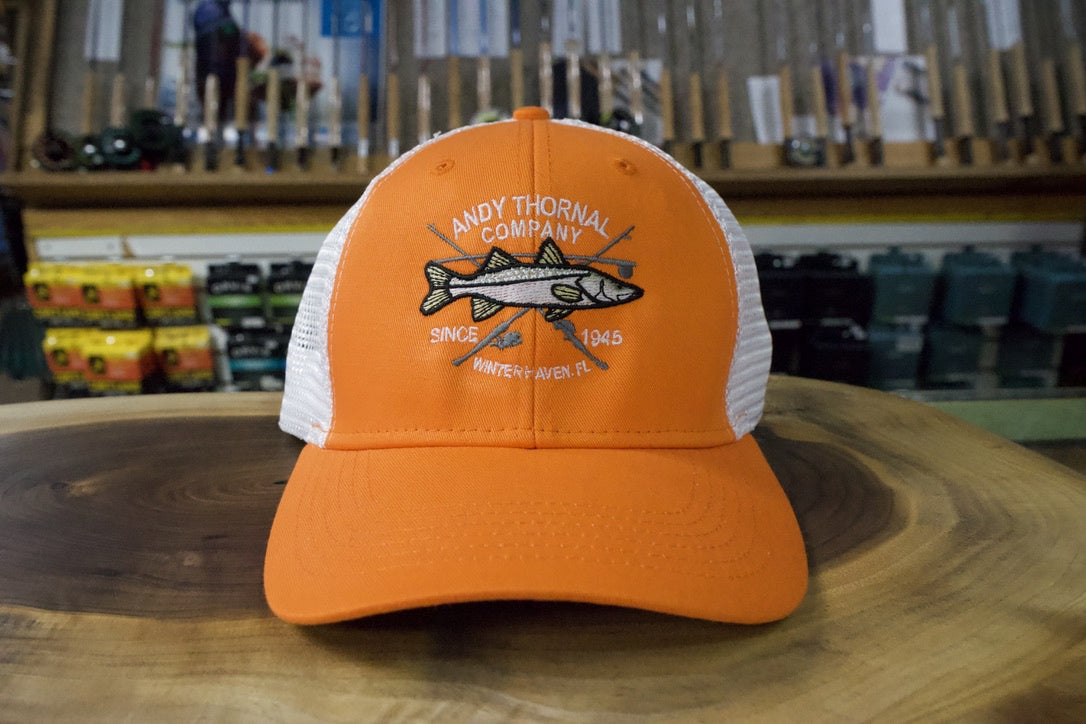 Atco Crossed Rods Snook Trucker Hat Orange/White