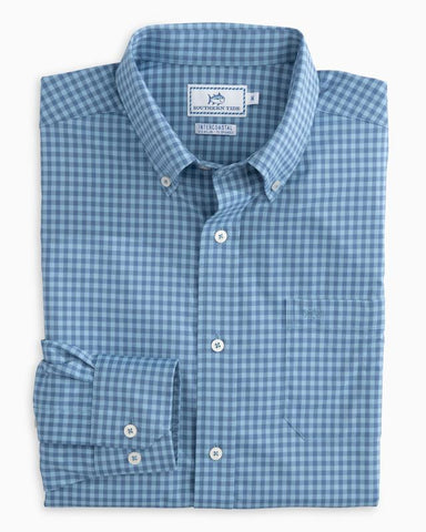 Southern Tide Men's Causeway LS Gingham Intercoastal Performance Sport Shirt/Sky Blue