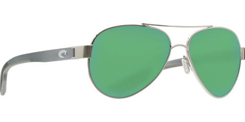 Costa Del Mar Loreto Ocearch Sunglasses - Brushed Silver + Matte Gray Crystal Temples/Green Mirror 580P