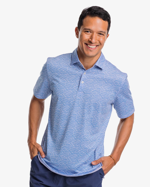 Southern Tide Men's Driver Abstract Scribble Performance Polo / Orchid Petal