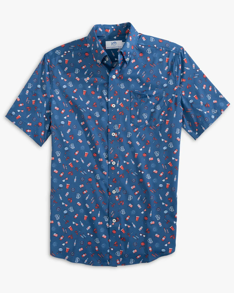 Southern Tide Men's Intercoastal Backyard BBQ SS Sportshirt / Atlantic Blue