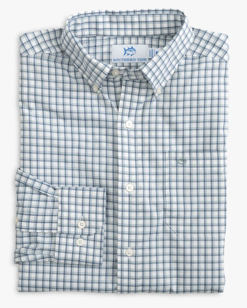 Southern Tide Men's Long Sleeve Intercoastal Bellevue Plaid Sportshirt / Blue Haze