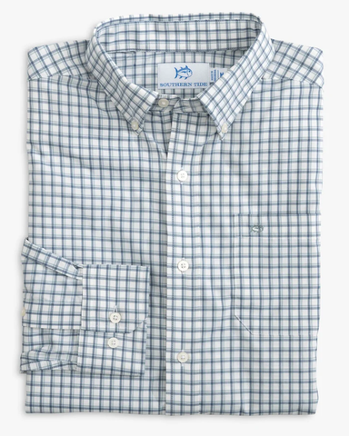 Southern Tide Men's Long Sleeve Intercoastal Bellevue Plaid Sportshirt / Blue Haze