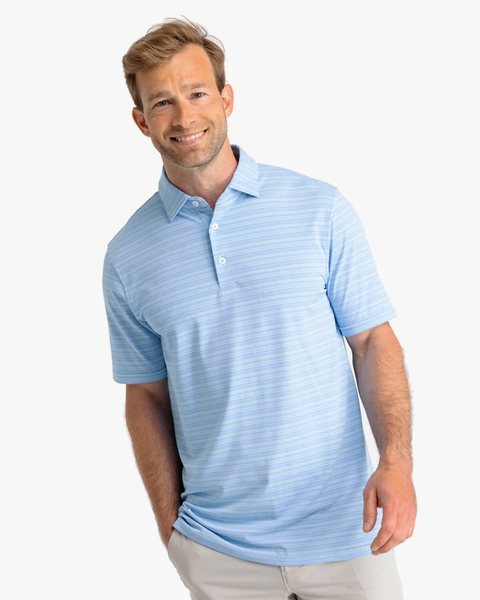Southern Tide Men's Ryder Bombay Stripe Performance Polo / Heather Boat Blue
