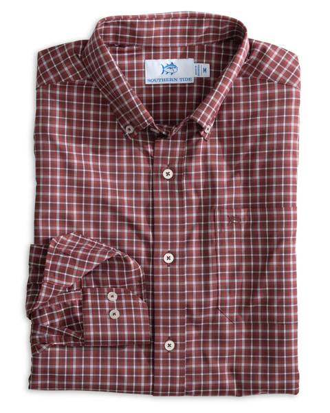 Southern Tide Men's Long Sleeve Intercoastal Ardmore Plaid Sportshirt / Bordeaux Red