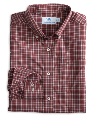 Southern Tide Men's Long Sleeve Intercoastal Ardmore Plaid Sportshirt / Bordeaux Red