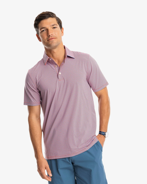 Southern Tide Men's Brreeze Fogarty Stripe Performance Polo / Paprika Red