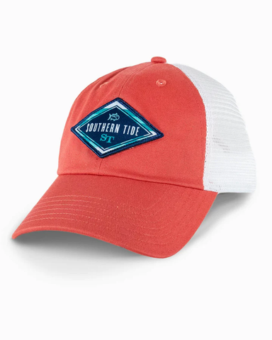 Southern Tide Classic Stripe Patch Trucker Hat / Coral