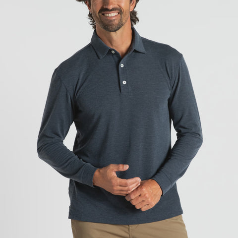 Duck Head Men's Murray Pique Long Sleeve Polo / Navy Heather