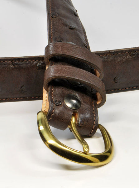 Mens's Genuine Quilled Ostrich Leather Belt - Dark Brown