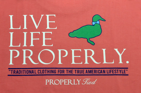 Properly Tied "Live Life Properly" S/S Pocket Tee/Sunset Coral