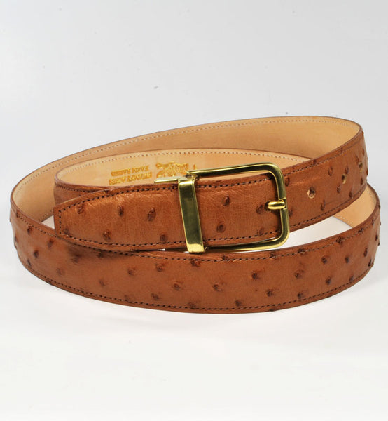 Men's Genuine Quilled Ostrich Leather Belt - Lite Peanut