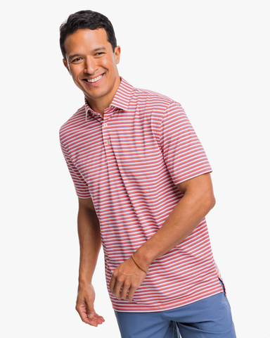 Southern Tide Men's Driver Gulf Stripe Performance Polo / Rosewood Red