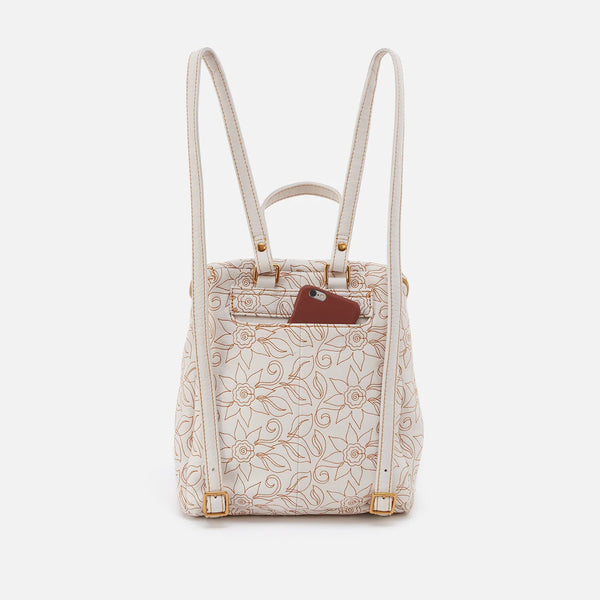 Hobo River (White w/Floral Stitch) Backpack Purse