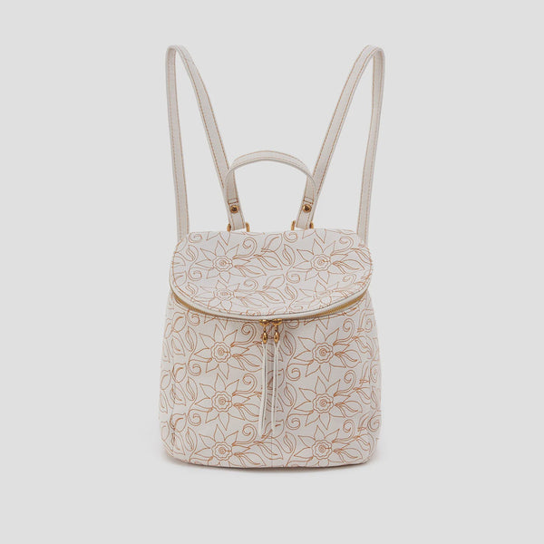 Hobo River (White w/Floral Stitch) Backpack Purse