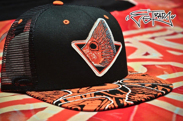 Estrada Tail Snap Back Flat Brim Hat Orange #500-106