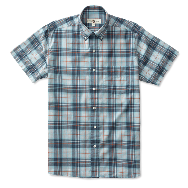 Duck Head Men's Harlow Plaid Twill Short Sleeve Shirt / Vintage Blue