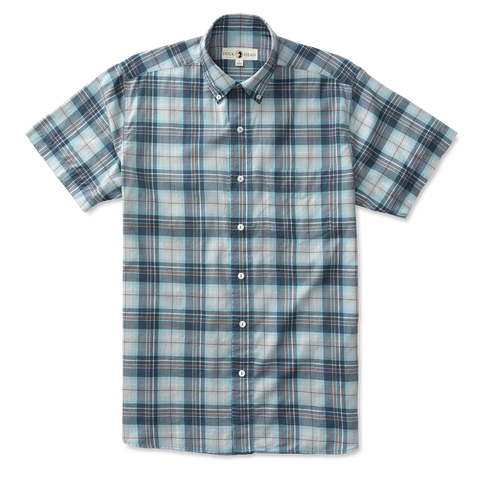 Duck Head Men's Harlow Plaid Twill Short Sleeve Shirt / Vintage Blue