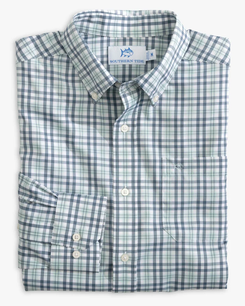 Southern Tide Men's Haywood Plaid Brrr Intercoastal Performance Sport Shirt / Summer Aqua