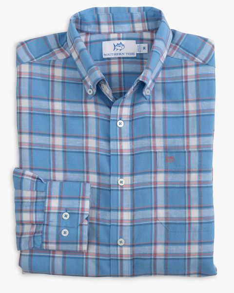 Southern Tide Men's Headland Bayfront Plaid Sport Shirt / Boat Blue