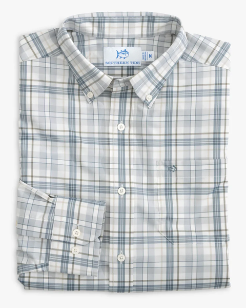 Southern Tide Men's Long Sleeve Intercoastal Highsmith Plaid Sportshirt / Platinum Grey