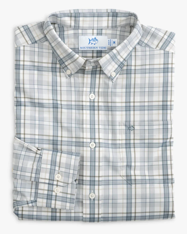 Southern Tide Men's Long Sleeve Intercoastal Highsmith Plaid Sportshirt / Platinum Grey
