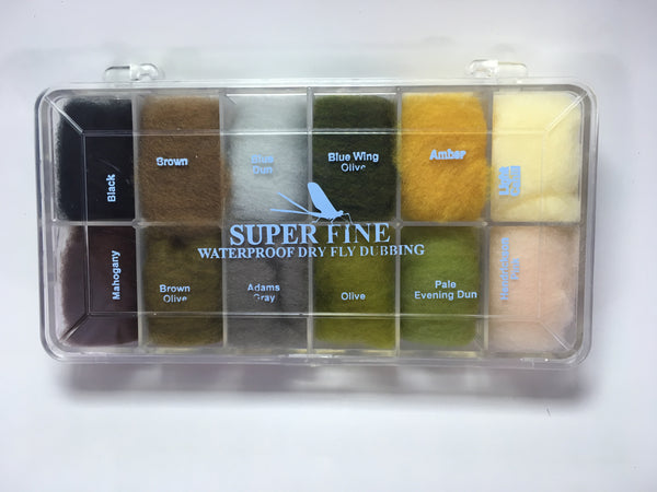 Super Fine Waterpoof Dry Fly Dubbing 12 Most Popular Colors in Dispenser