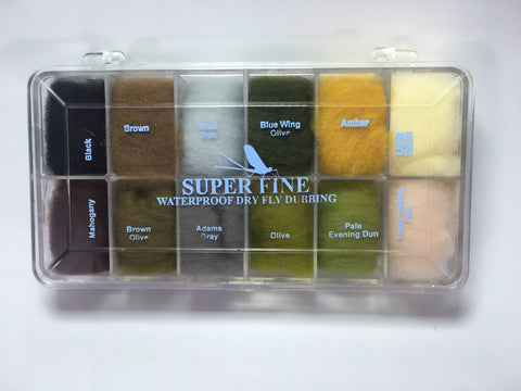Super Fine Waterpoof Dry Fly Dubbing 12 Most Popular Colors in Dispenser
