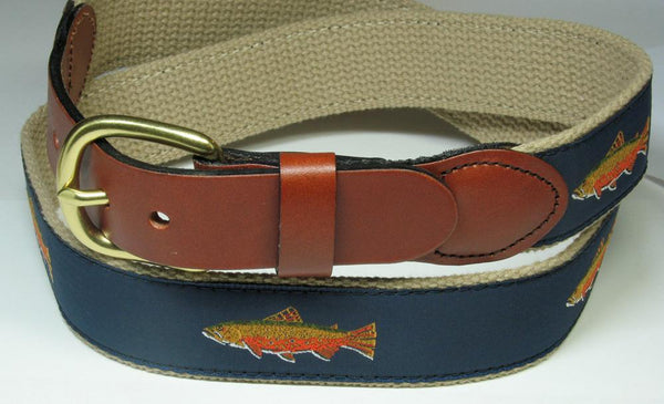 Leather Man Ltd Cotton Web Belt - Khaki/Navy Brook Trout