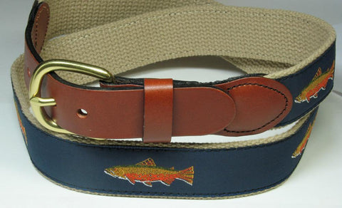 Leather Man Ltd Cotton Web Belt - Khaki/Navy Brook Trout