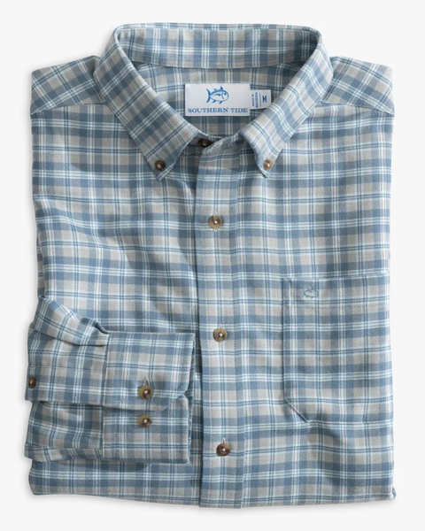 Southern Tide Men's Long Sleeve Intercoastal Lakewood Plaid Flannel / Heather Ultimate Grey