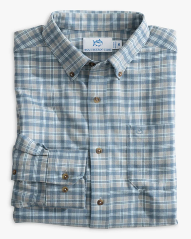 Southern Tide Men's Long Sleeve Intercoastal Lakewood Plaid Flannel / Heather Ultimate Grey