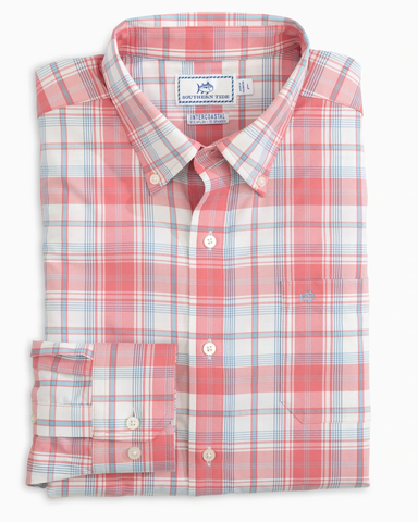 Southern Tide Men's Intercoastal Ormond Plaid Performance Sport Shirt / Rouge Red