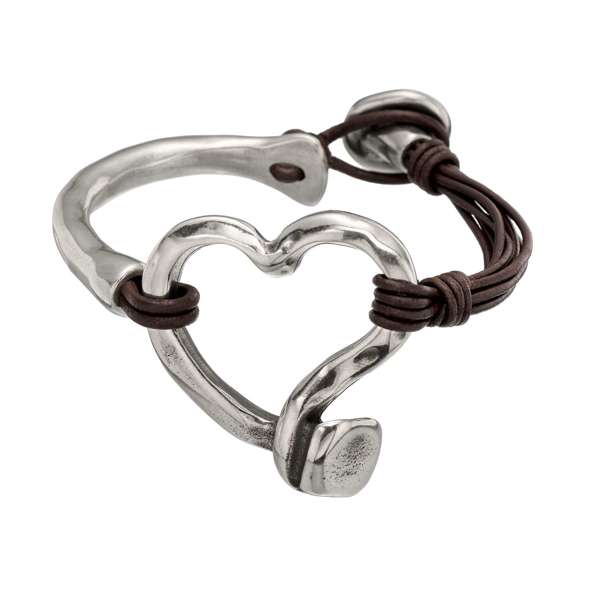 Uno de 50 Leather Weave Heart Bracelet - Andy Thornal Company