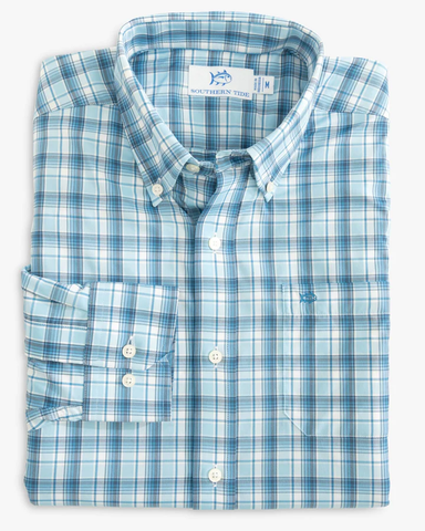 Southern Tide Men's Tidepoint Plaid Brrr Intercoastal Performance Sport Shirt / Rain Water