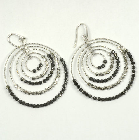 Officina Bernardi,Sterling Silver & Black 5 Circle Saturn Earrings