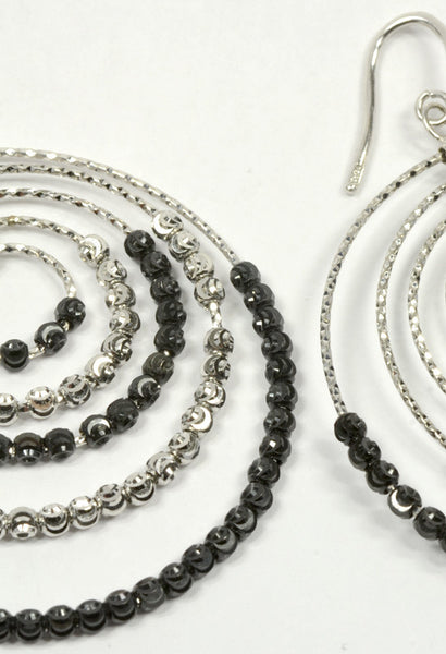 Officina Bernardi,Sterling Silver & Black 5 Circle Saturn Earrings