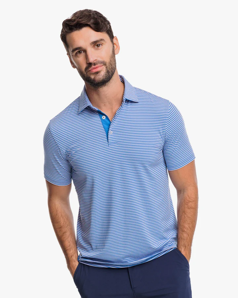 Southern Tide Men's Brrr Eeze Shores Stripe Performance Polo / Light Purple