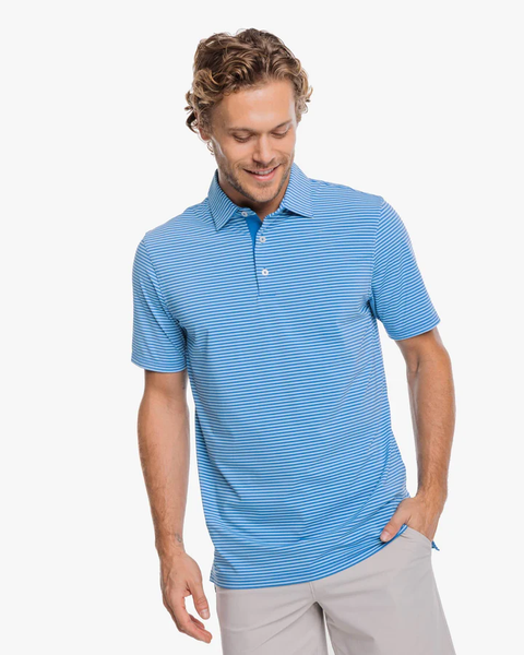 Southern Tide Men's Brrr Eeze Shores Stripe Performance Polo / Rain Water