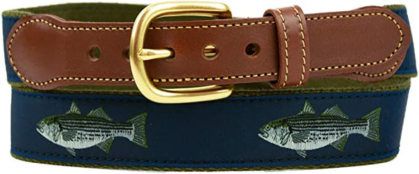 Leather Man Ltd Cotton Web Belt - Olive/Navy Striper Bass