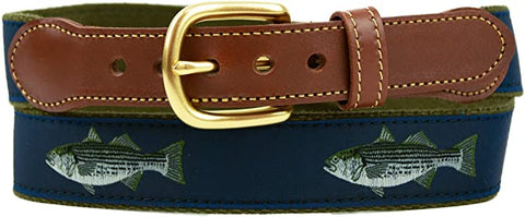 Leather Man Ltd Cotton Web Belt - Olive/Navy Striper Bass