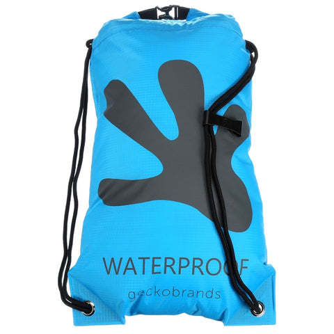 Gecko Brands Waterproof Drawstring Backpack/Bright Blue-Grey