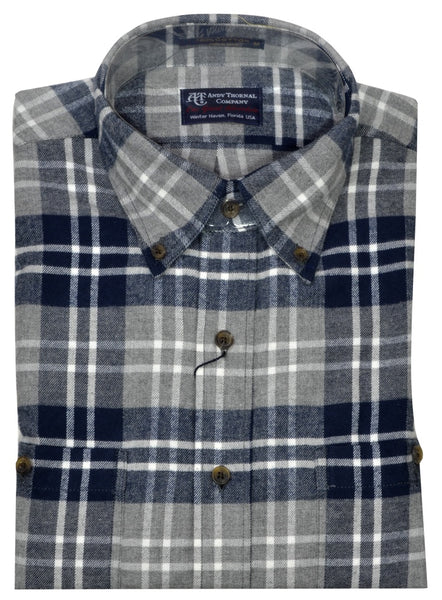 Gordon Men's LS BD Brushed Flannel Shirt/Charcoal Navy Check #WO2053