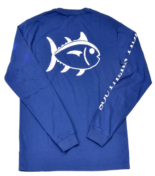 Southern Tide Men's LS Distressed Skipjack Outline T-Shirt/Seven Seas Blue