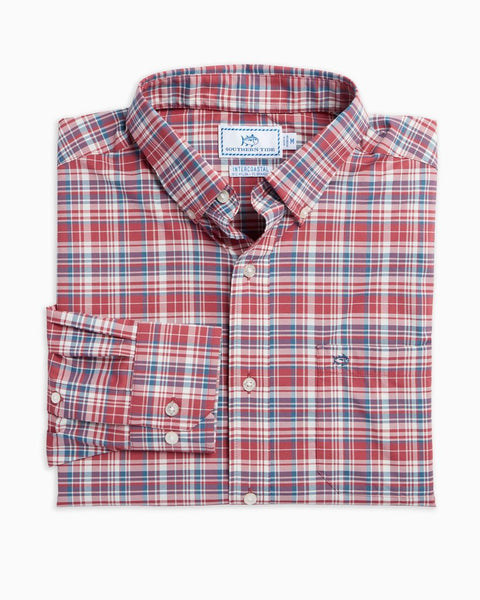 Southern Tide Men's Intercoastal Bermuda Plaid Performance Sport Shirt/ Saltwater Red