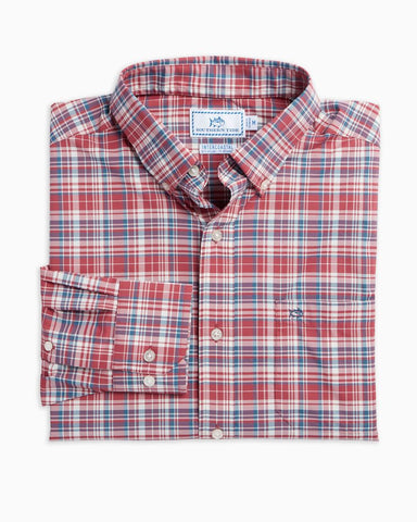 Southern Tide Men's Intercoastal Bermuda Plaid Performance Sport Shirt/ Saltwater Red
