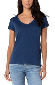 Liverpool Blue V Neck Slub Knit Shirt