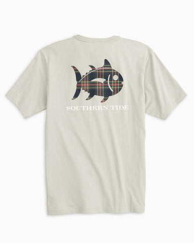 Southern Tide Men's Tidings Plaid SS Skipjack T-Shirt/Seagull Grey
